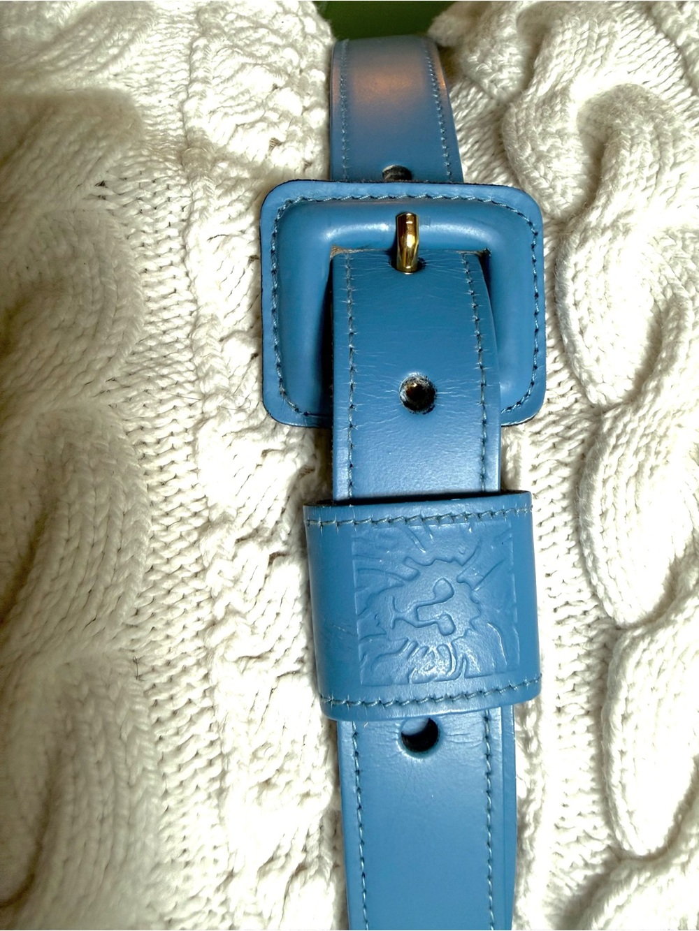 Anne Klein Sky Blue Leather Woman’s Belt with Embossed Logo - Picture 3 of 10